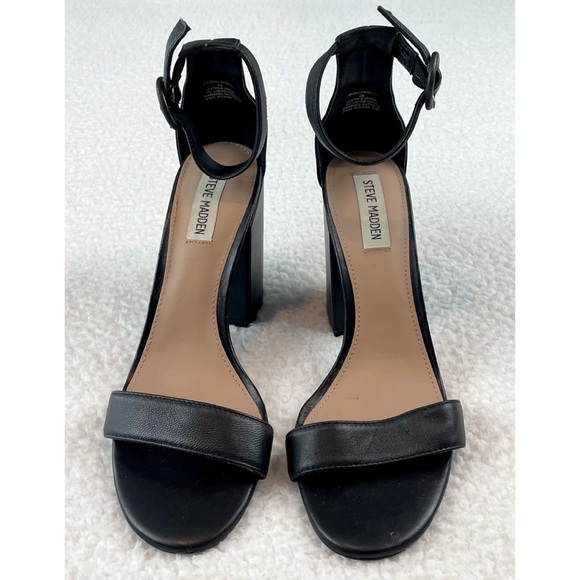 STEVE MADDEN • Friday Black Open-Toe Chunky Block Heeled Ankle Strap Sandals, 9 - Picture 6 of 16